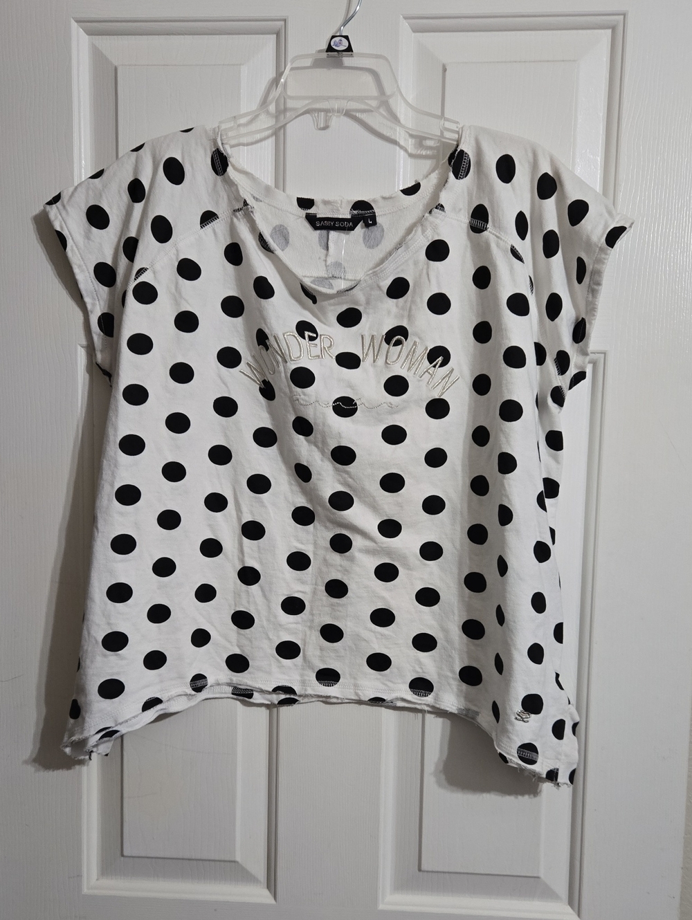 Polka Dot Short Sleeve Tee - White with Black Dots Wonder Woman